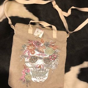 Sugarskull beaded tote bag